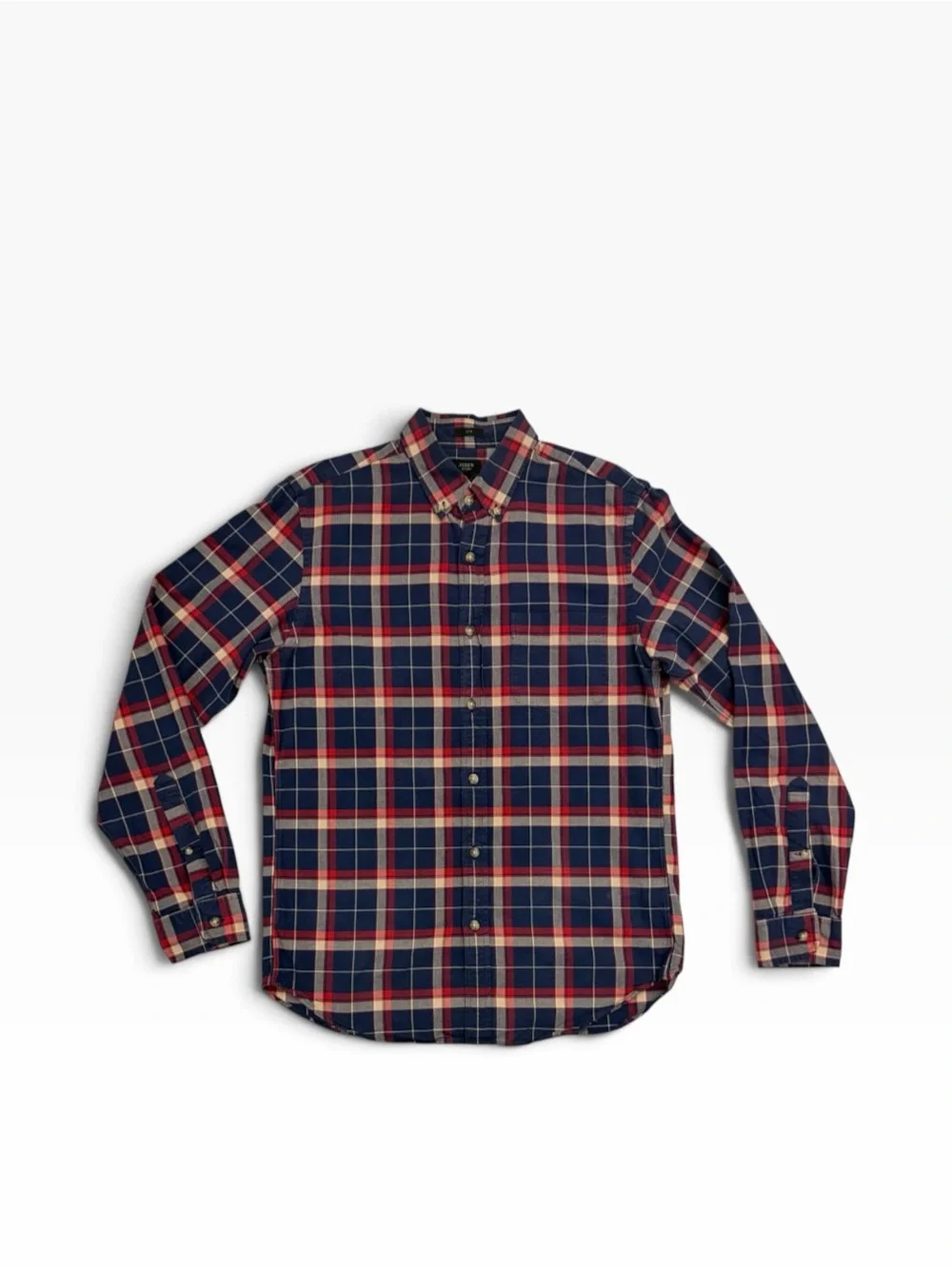 J. Crew Navy and Red Plaid Button-Down Shirt